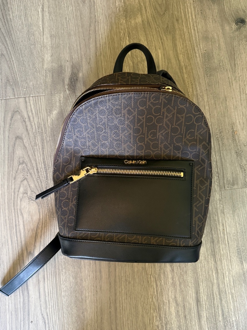 Calvin Klein Brown Monogram Mini Backpack with Black Trim